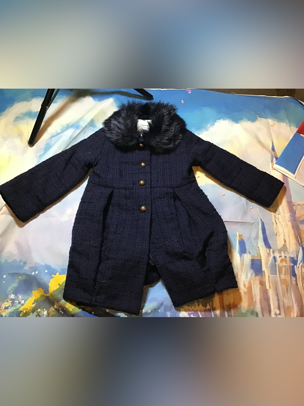 Janie And Jack Faux Fur Collar Boucle Coat Navy 18/24 Months